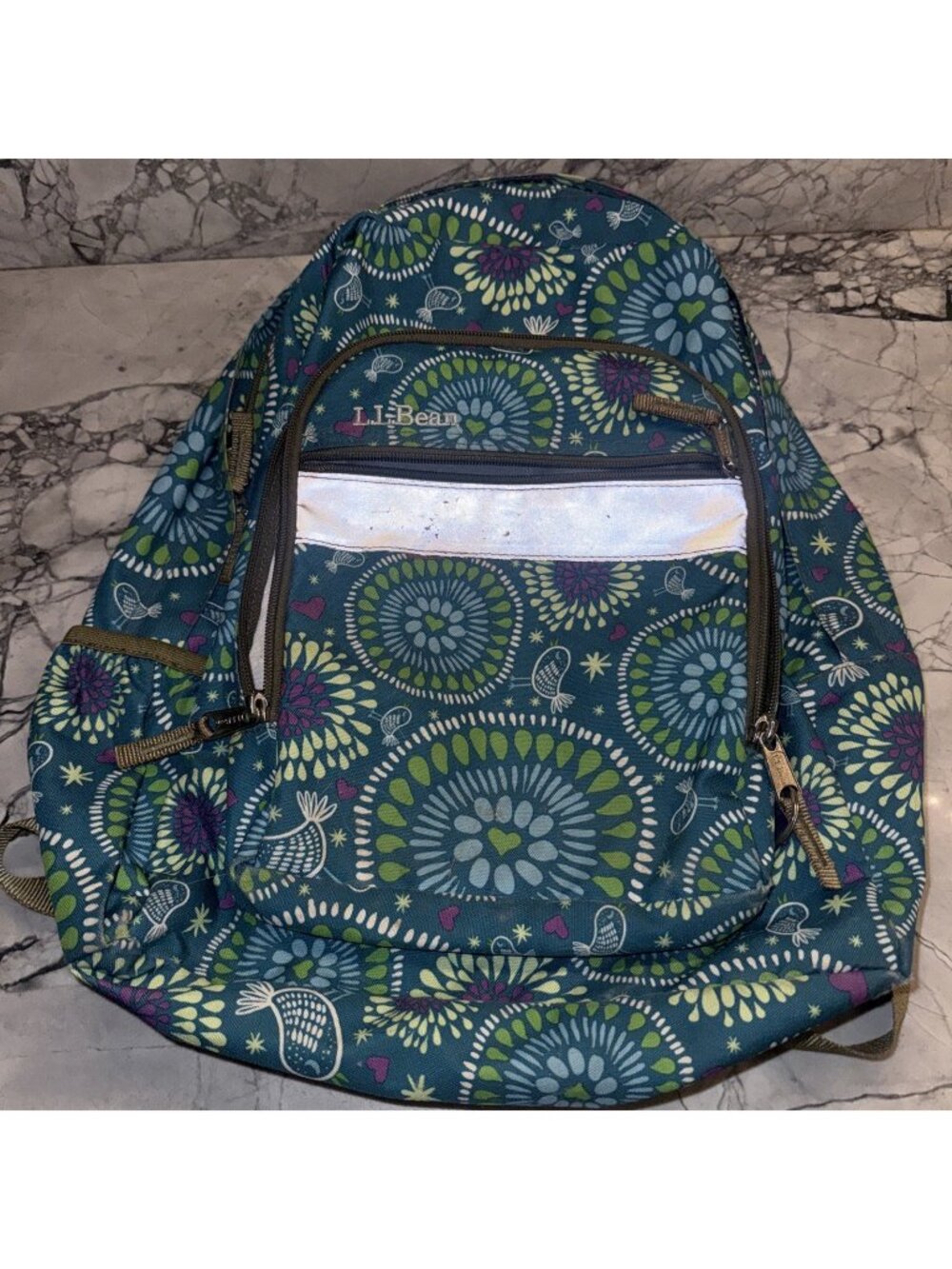 LL Bean adult backpack Blue Birds , Drops And Hearts design